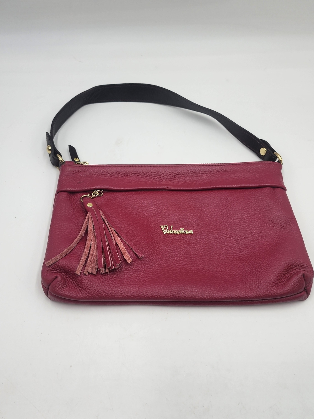 Valentina Shoulder Bag made in Italy Leather Rose pebbled finish gold hardware